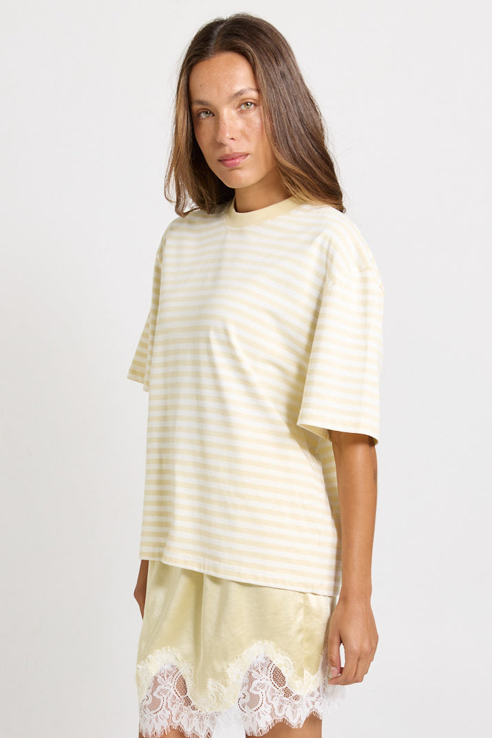 Sass Clothing Jazel Slouch Stripe Tee Lemon/White (Lemon/ White)