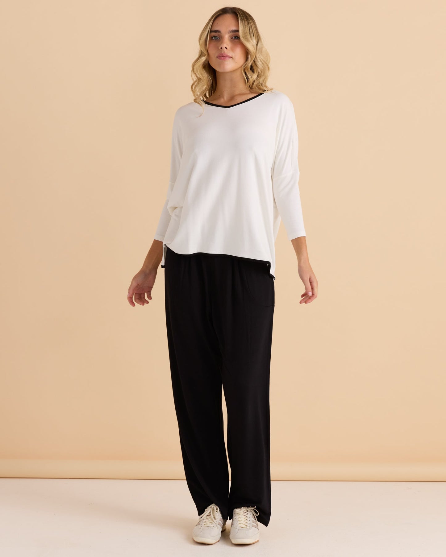 Betty Basics Adina 3/4 Sleeve Top (White)