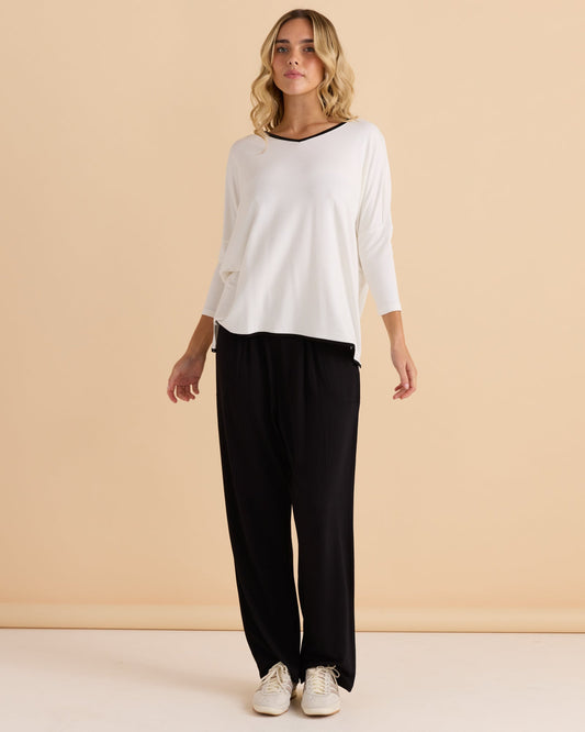 Betty Basics Adina 3/4 Sleeve Top (White)