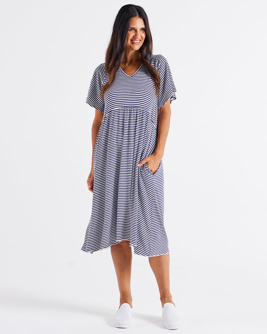 Betty Basics Donna Dress (Navy Blue/White Stripe)