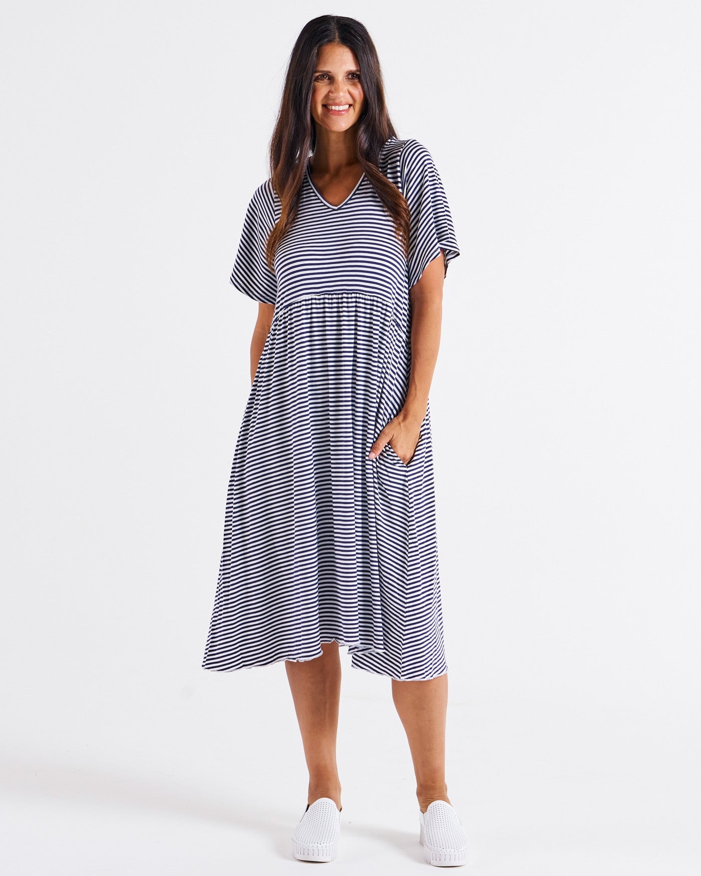 Betty Basics Donna Dress (Navy Blue/White Stripe)