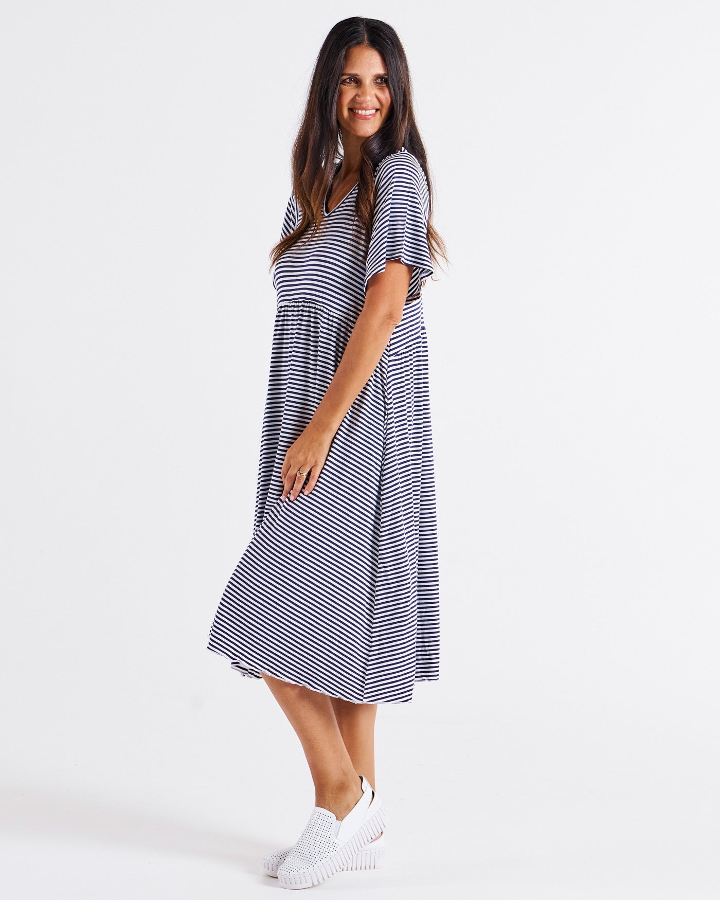 Betty Basics Donna Dress (Navy Blue/White Stripe)