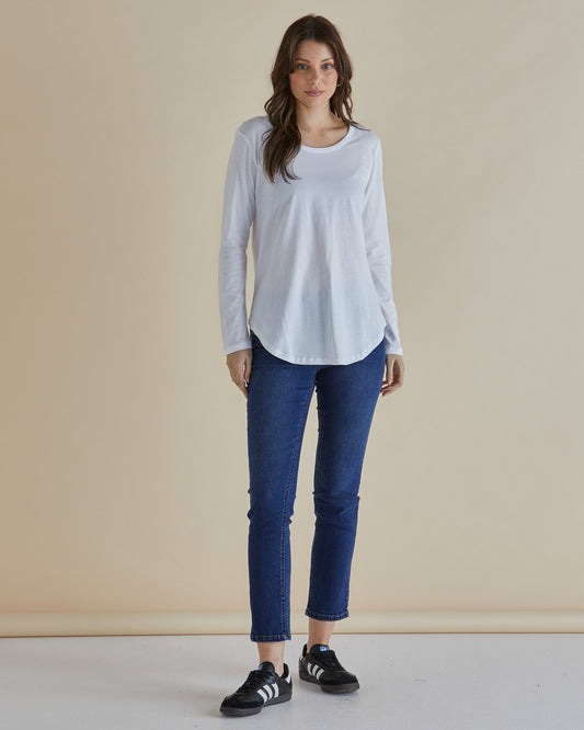 Betty Basics Megan Long Sleeve Top (White)