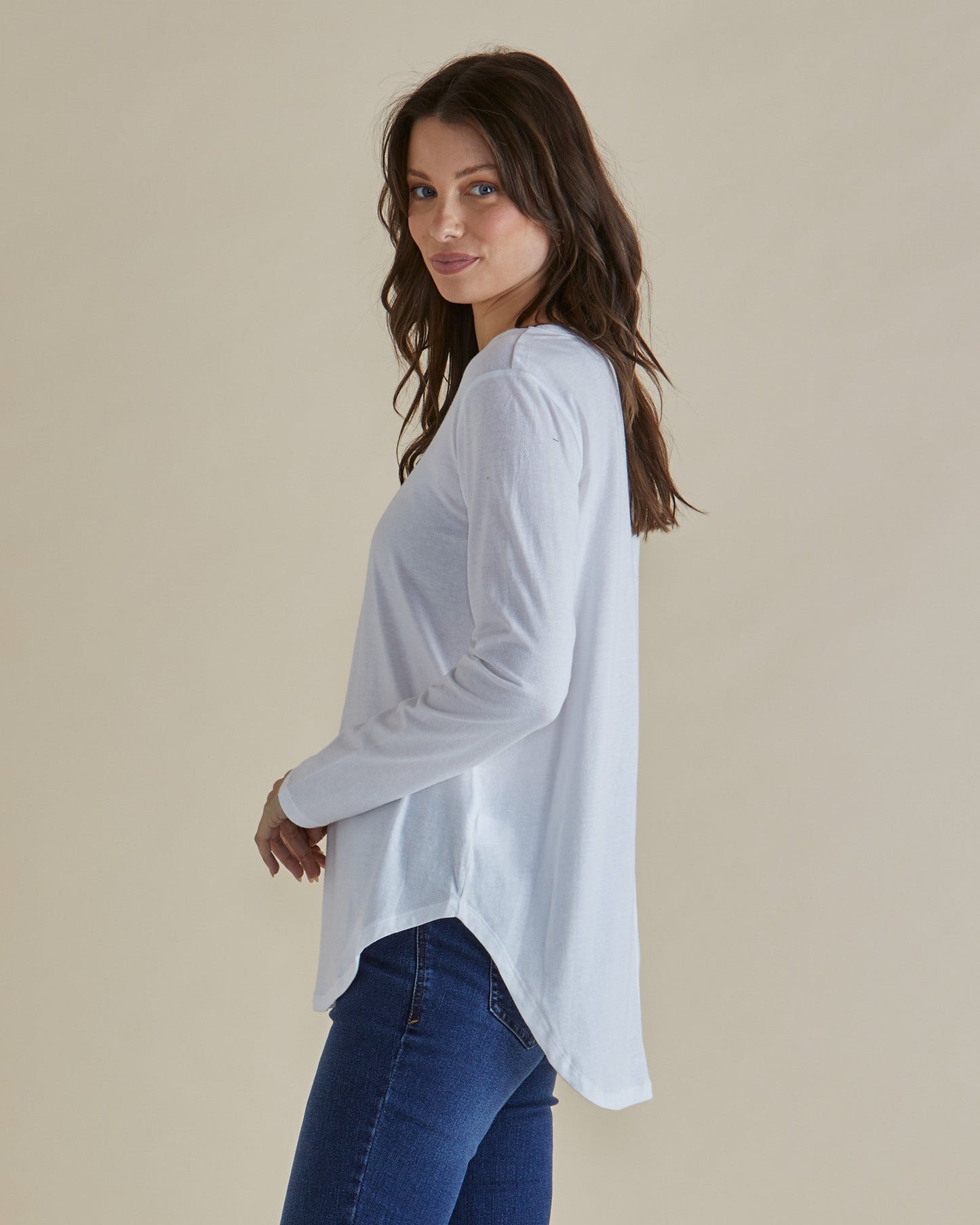 Betty Basics Megan Long Sleeve Top (White)