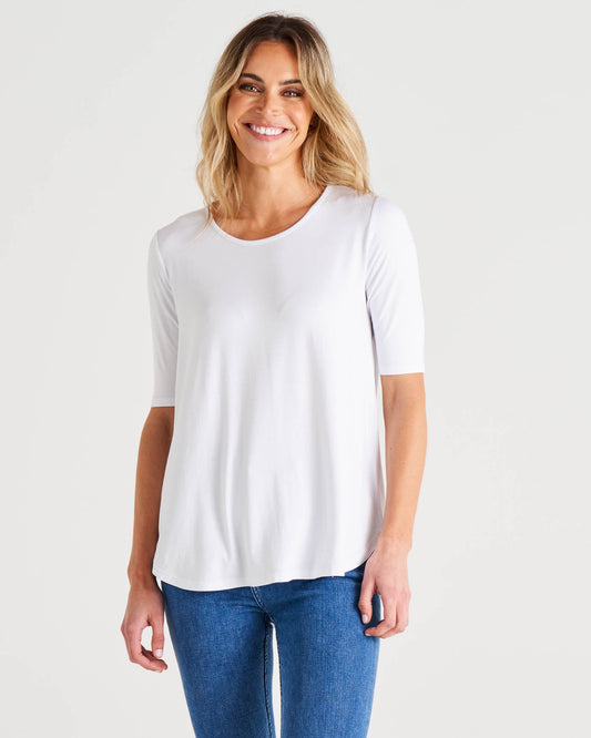 Image of T-Shirts. Product name - Maya Tee in White colour by brand - Betty Basics