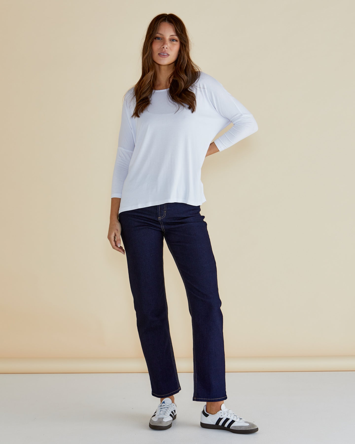 Betty Basics Milan 3/4 Sleeve Top (White)