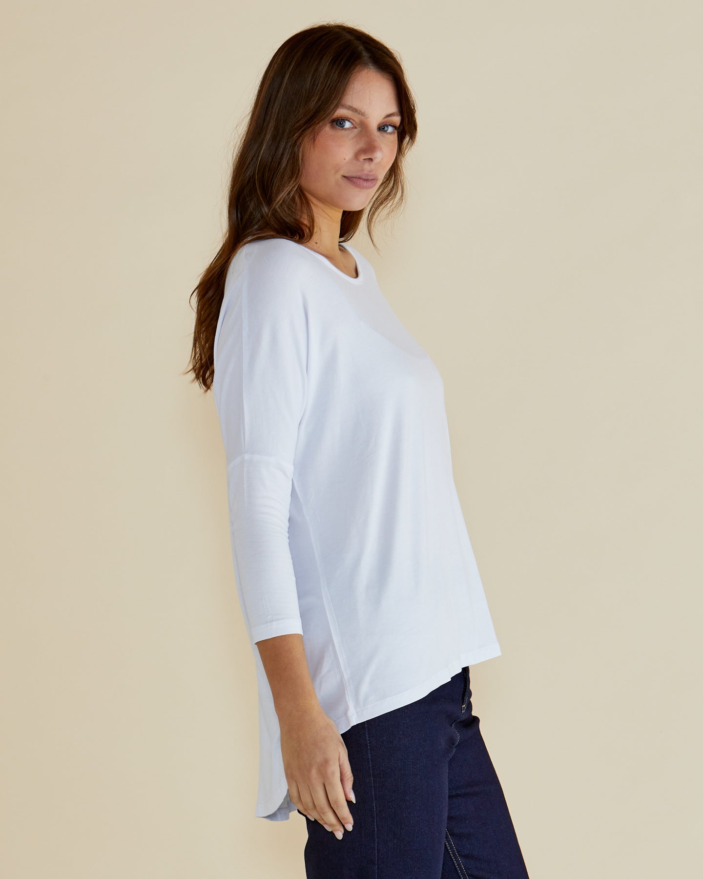 Betty Basics Milan 3/4 Sleeve Top (White)