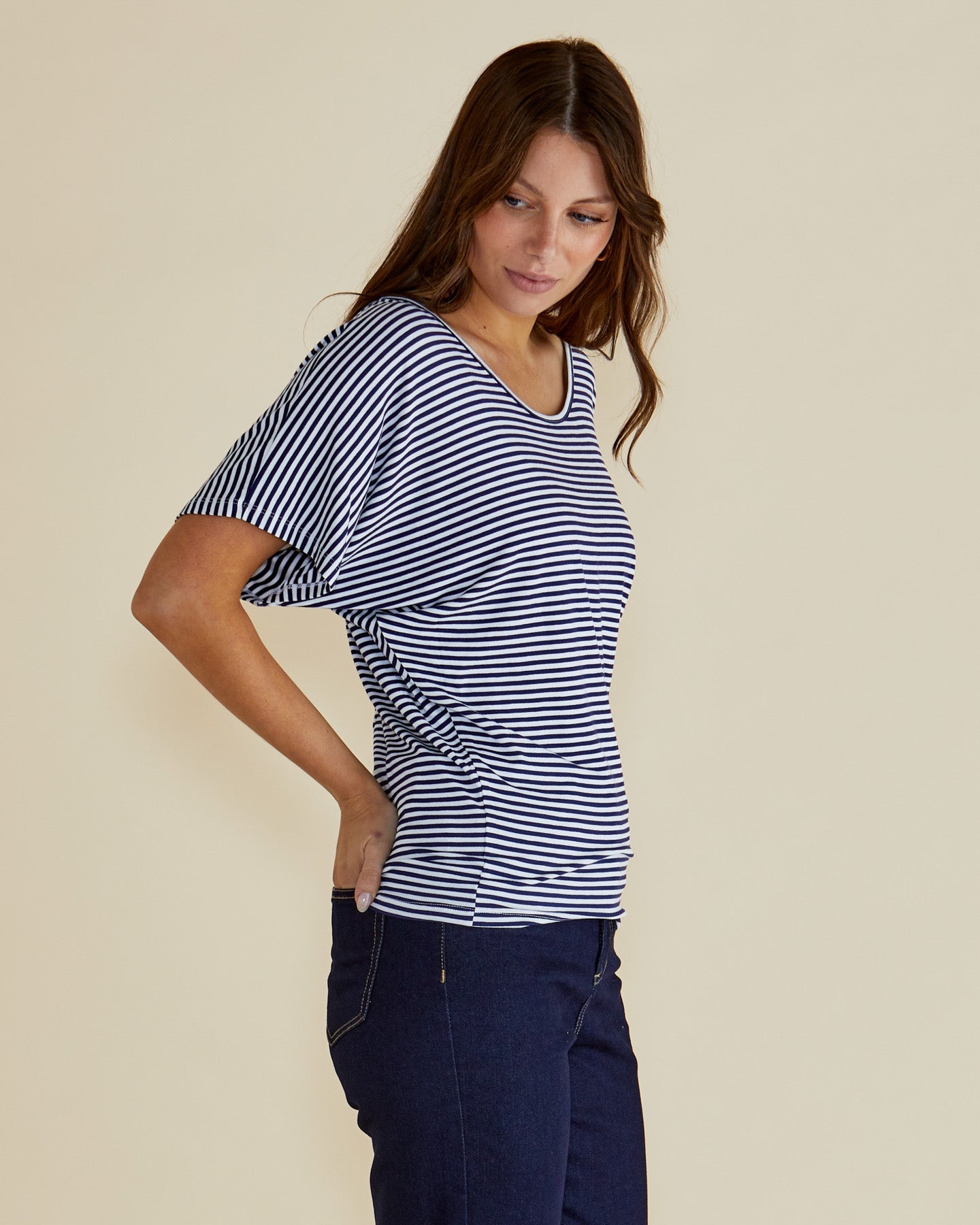 Betty Basics Maui Tee (Navy Blue/White Stripe)