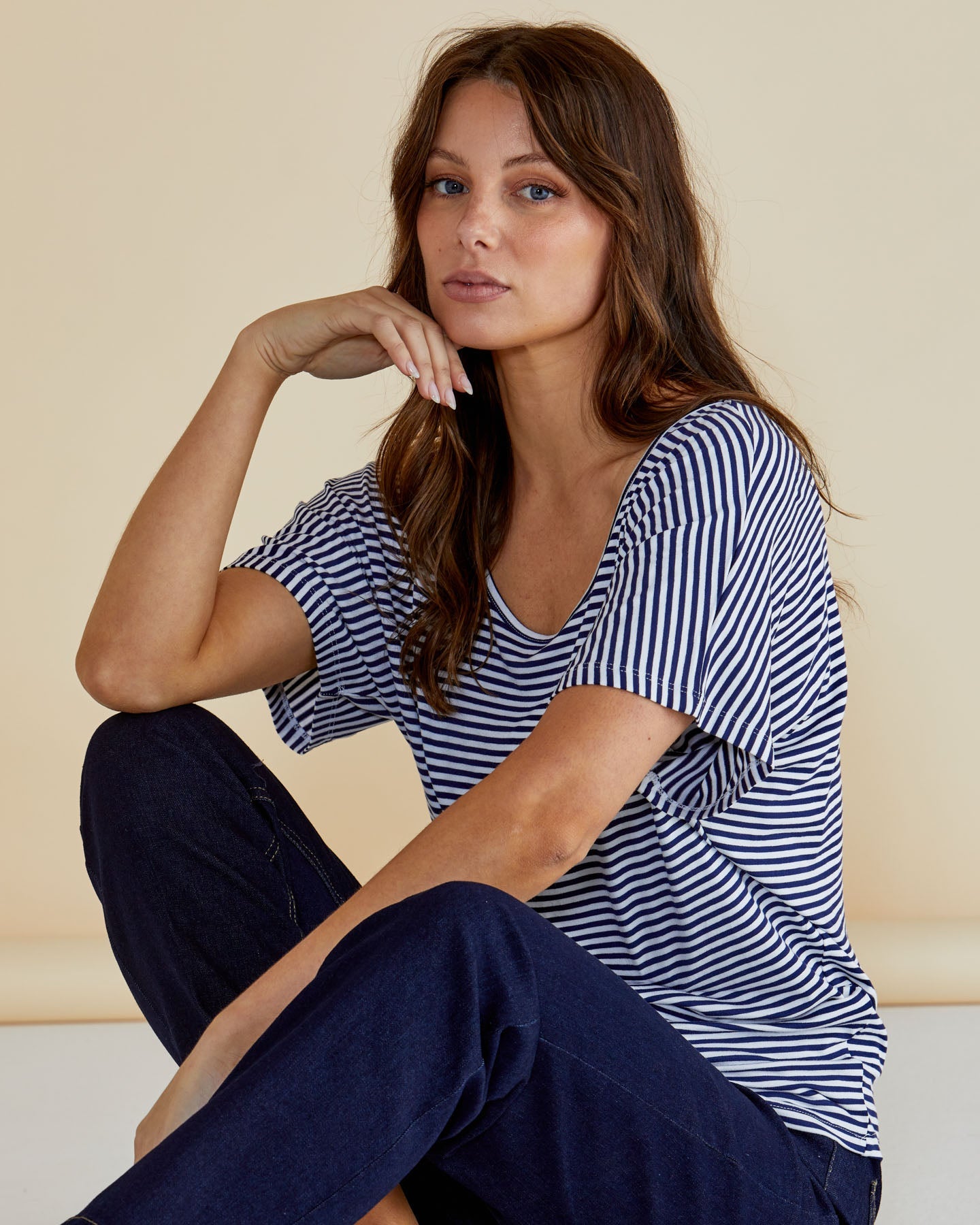 Betty Basics Maui Tee (Navy Blue/White Stripe)