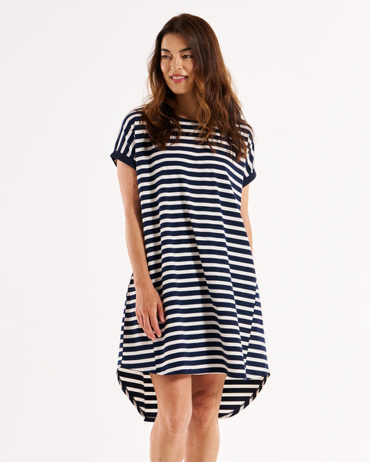 Betty Basics Maxine T-Shirt Dress (Navy Stripe)