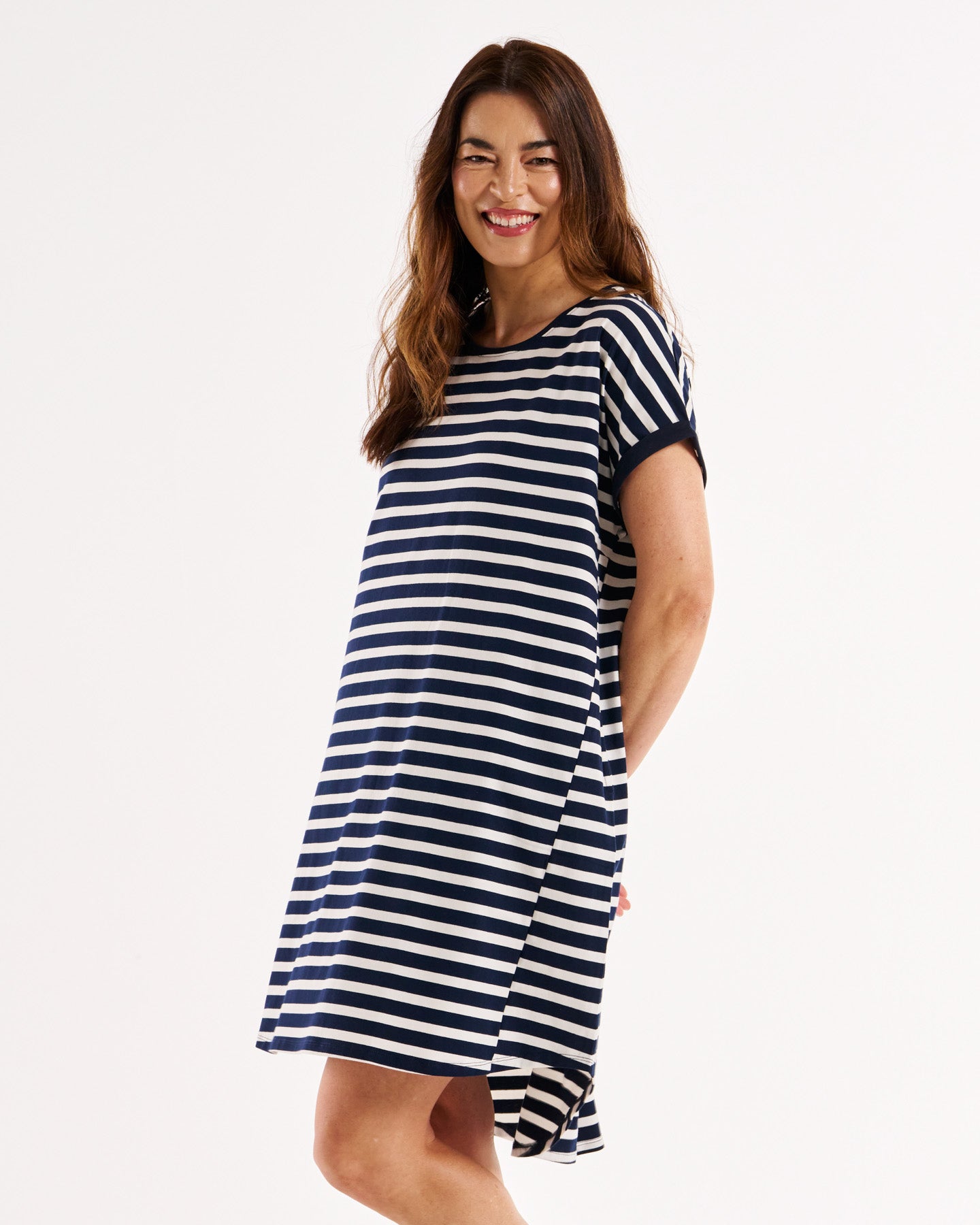 Betty Basics Maxine T-Shirt Dress (Navy Stripe)