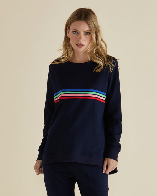 Image of a model wearing Outerwear. Productname: Betty Basics Dune Sweat Navy in Navy colour by brand - Betty Basics