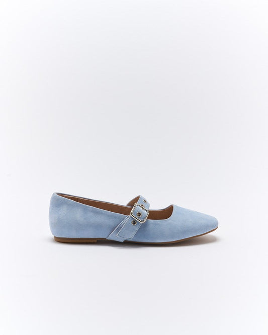 Image of Shoes. Productname: Walnut Melbourne Bianca Leather Ballet in Sky Suede colour by brand - Walnut Melbourne