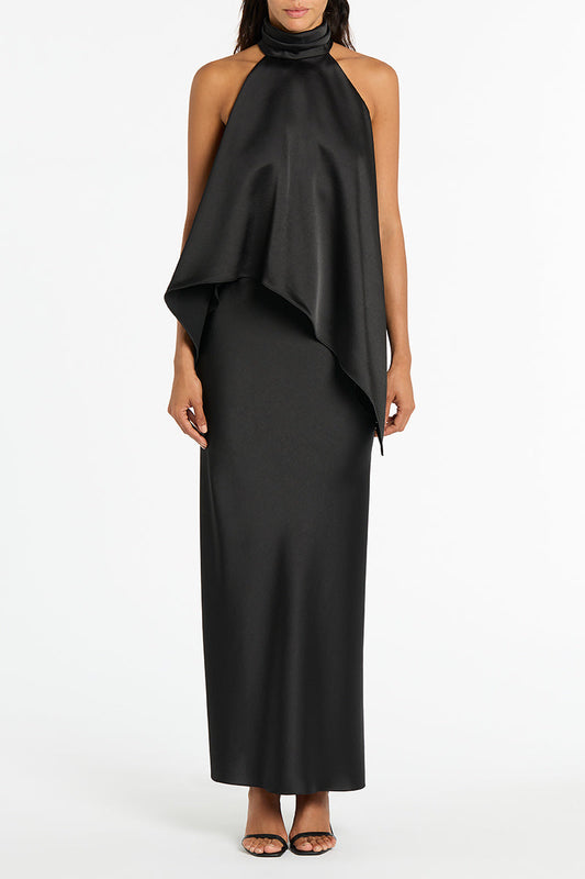 Image of a model wearing Skirts. Product name - Black Satin Bias Skirt in Black colour by brand - Carla Zampatti