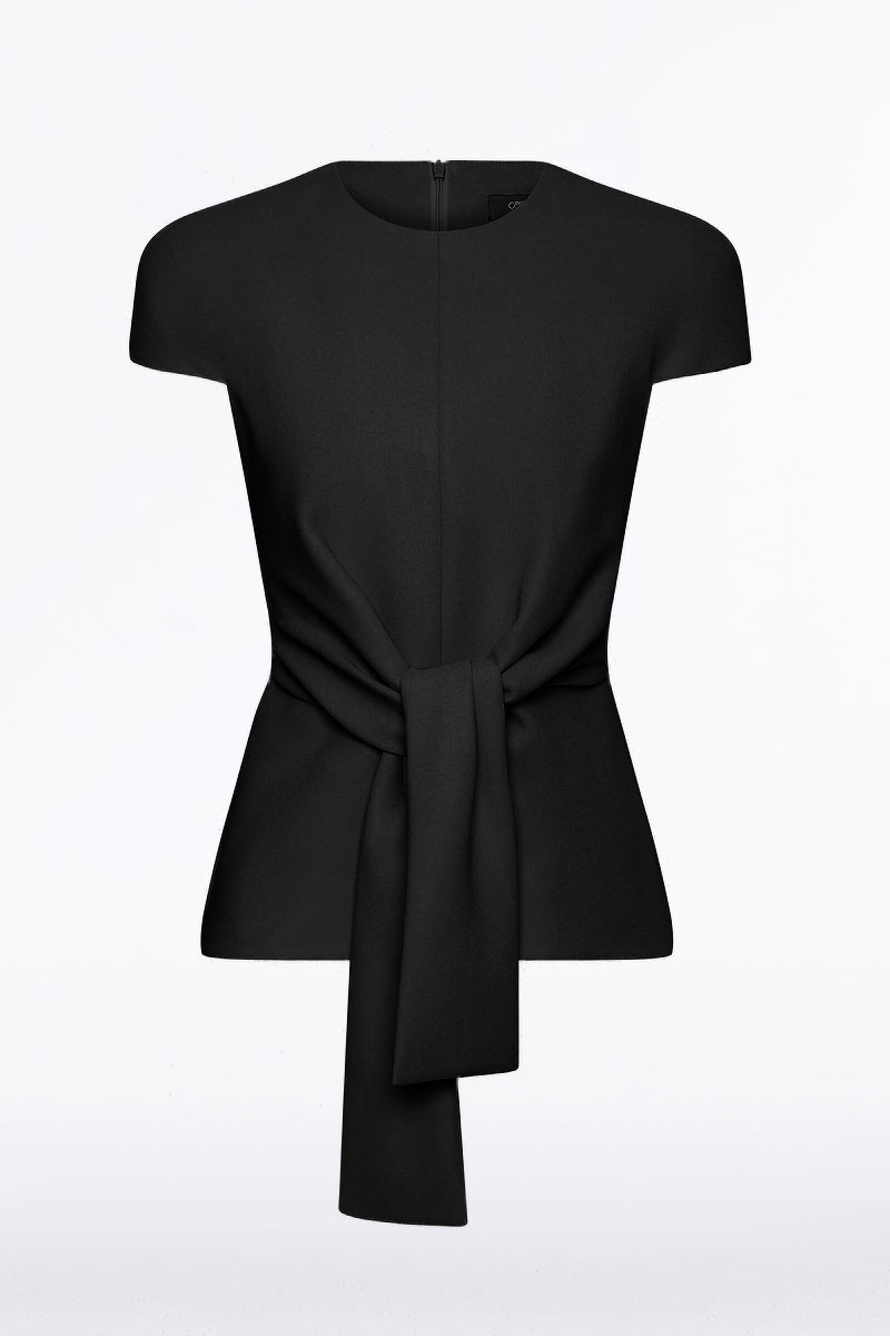 Carla Zampatti Crepe Cap Sleeve Tie Top (Black)