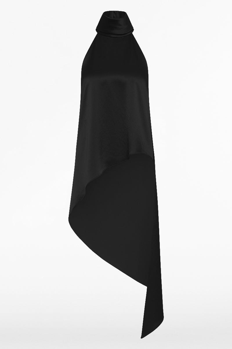 Carla Zampatti Satin Acetate Draped Asymmetric Top (Black)