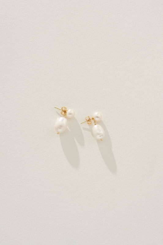 Image of Earrings. Product name - Gennie Pearl Earrings in Pearl colour by brand - Reliquia Jewellery