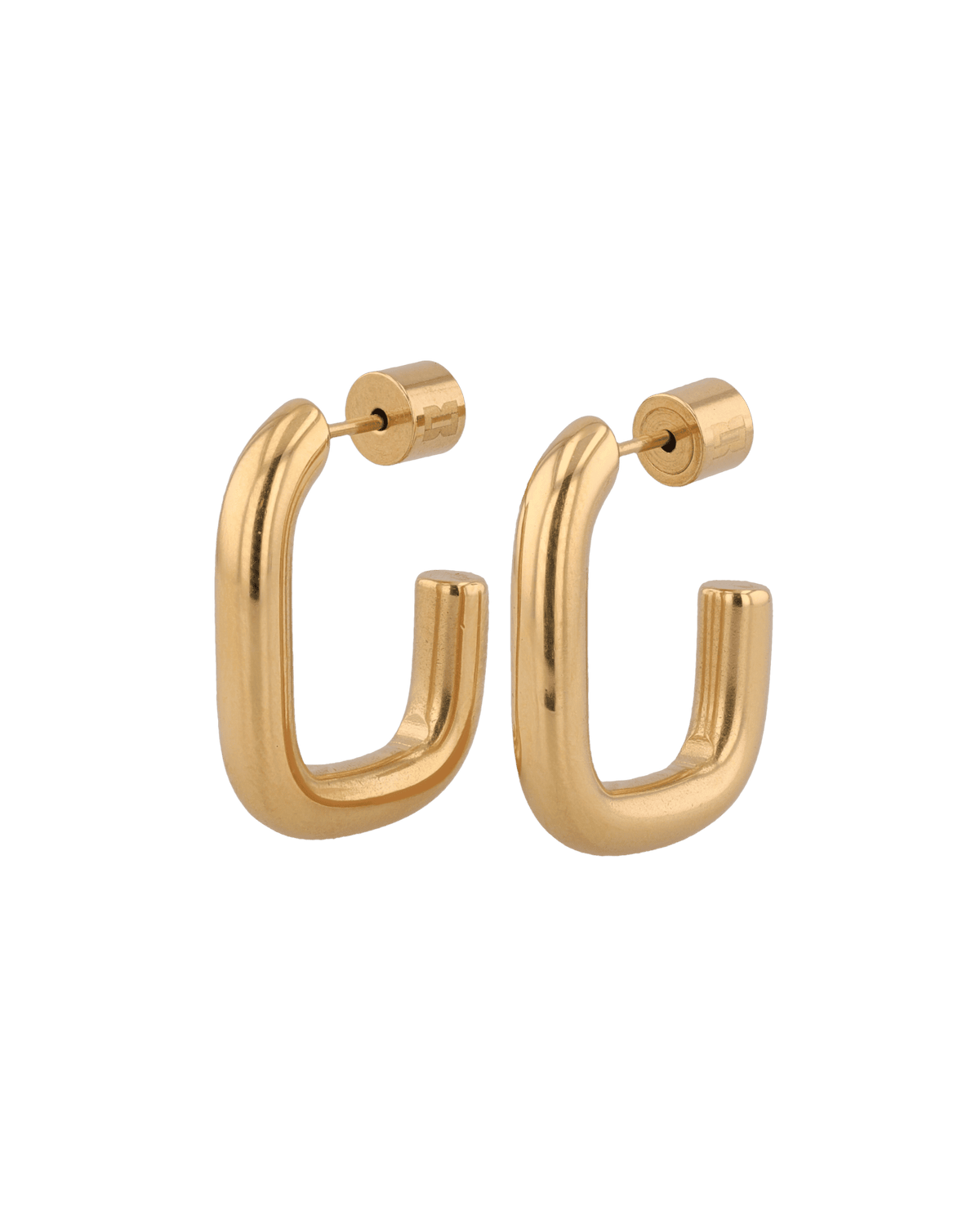 Image of Earrings. Product name - Block Rectangle Gold Hoop Earrings in colour by brand - LAVANA
