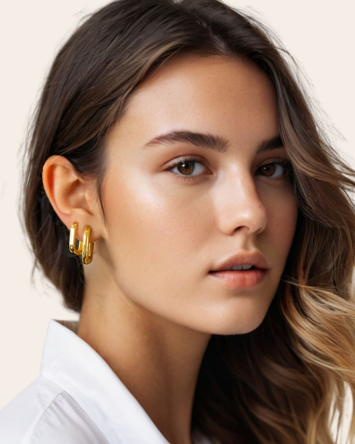 LAVANA Block Rectangle Gold Hoop Earrings