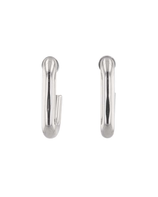 LAVANA Block Rectangle Silver Hoop Earrings