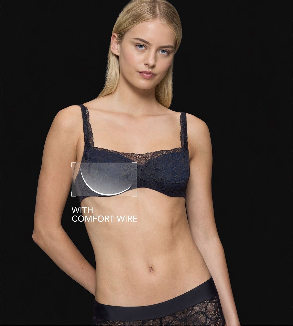 Image of Bras. Productname: Triumph Body Make Up Illusion Lace Balconette Bra in Black & Navy colour by brand - Triumph