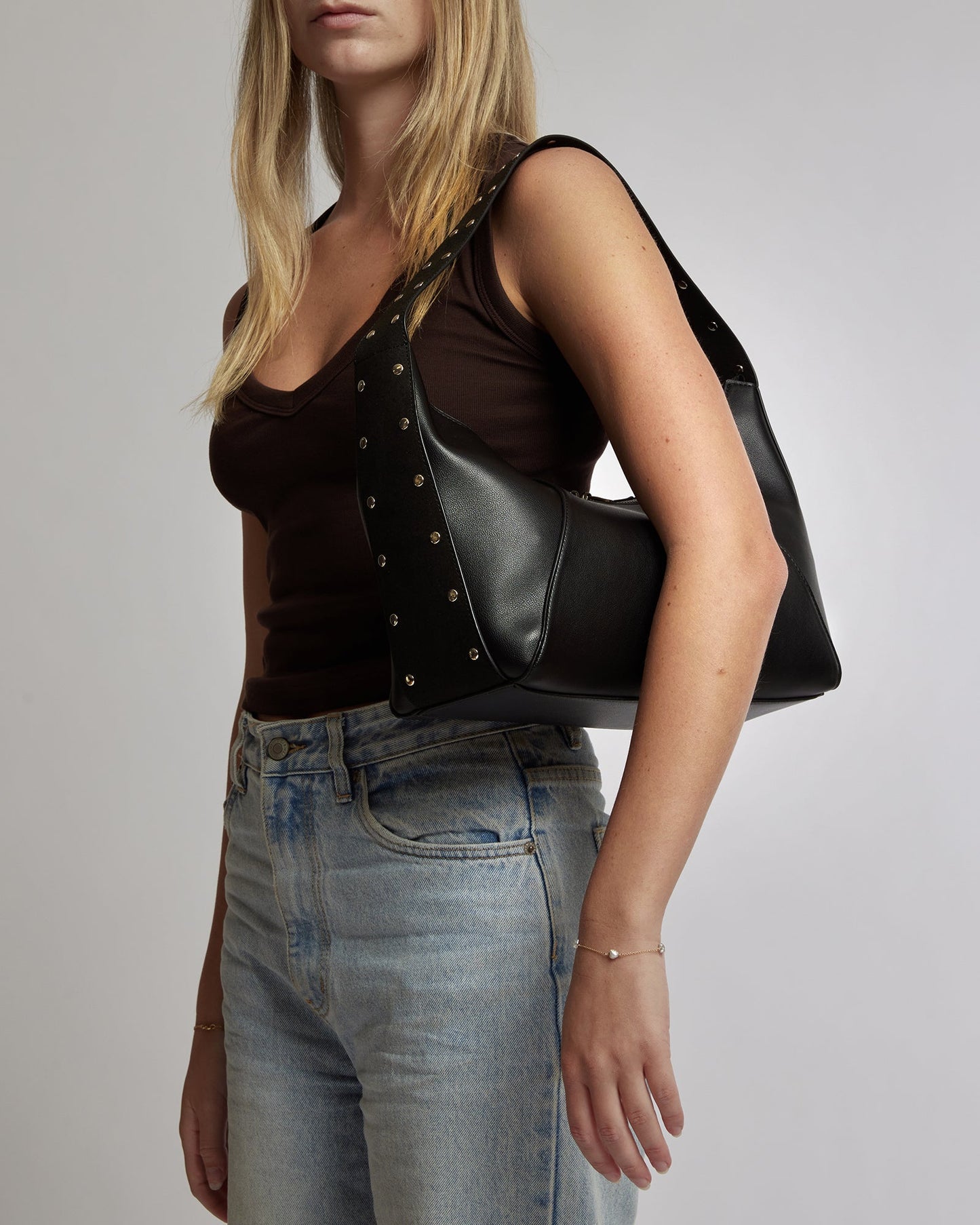 Image of Shoulder Bags. Productname: Colette Black Leighton Stud Shoulder in Black colour by brand - Colette