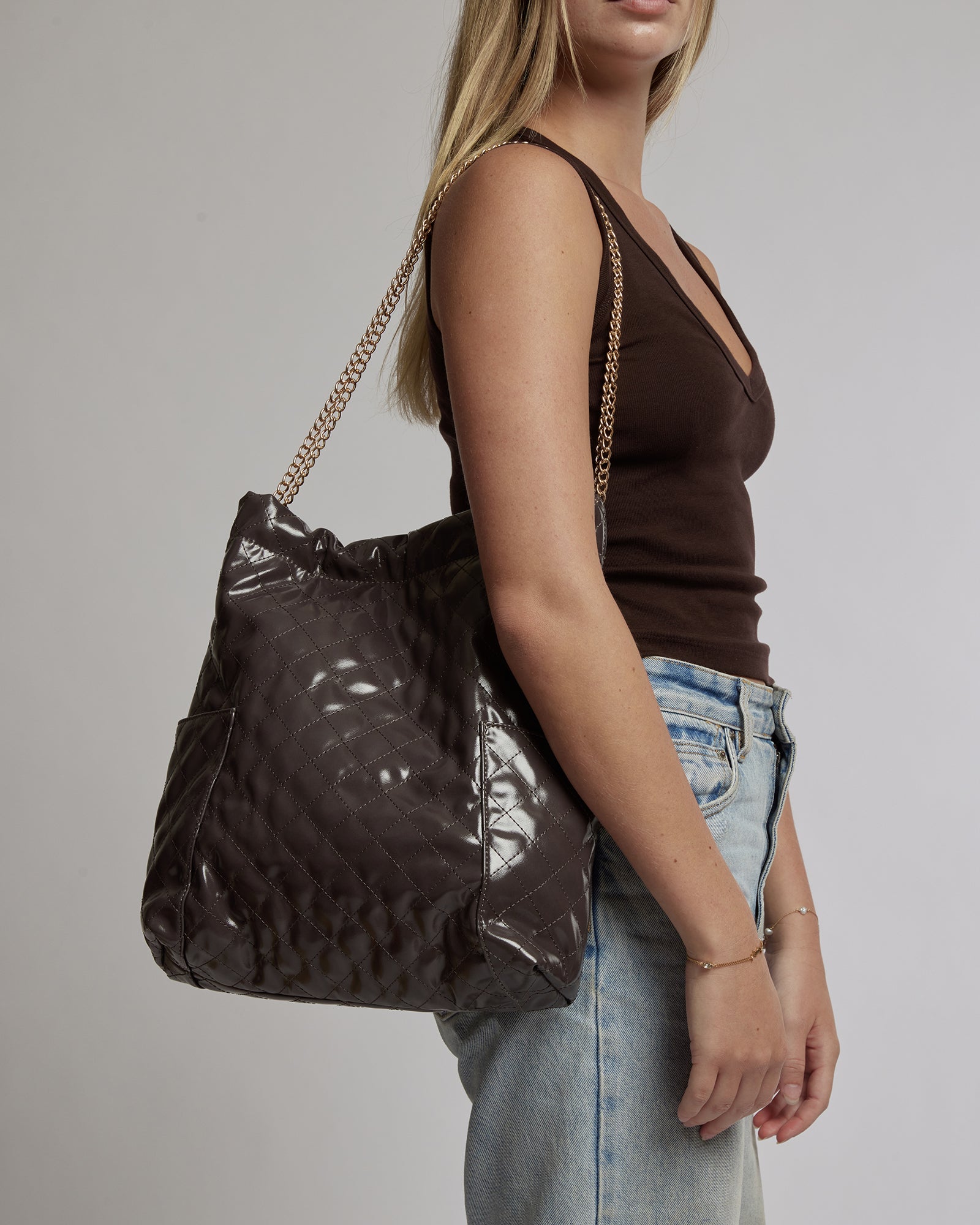 Image of Tote Bags. Productname: Colette Grey Zara Slouch Quilt Tote in Grey colour by brand - Colette