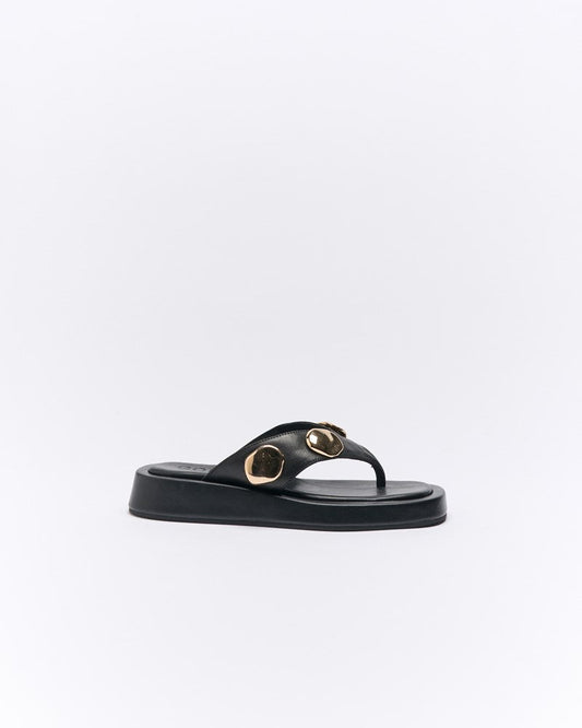 Image of Slippers. Productname: Walnut Melbourne Boston Leather Slide in Black colour by brand - Walnut Melbourne