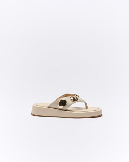 Image of Slippers. Productname: Walnut Melbourne Boston Leather Slide in Vanilla colour by brand - Walnut Melbourne