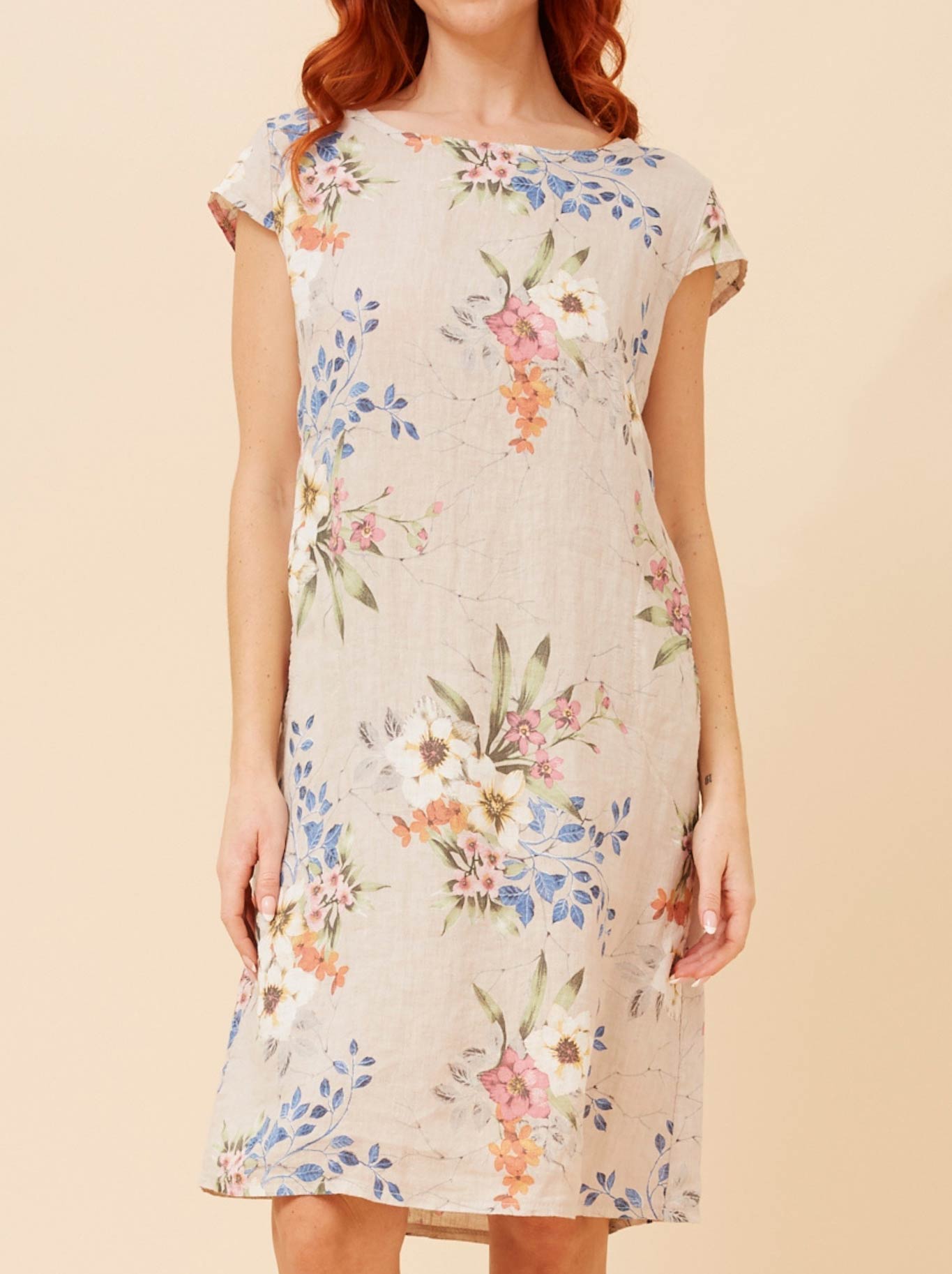 Image of Dresses. Productname: BOTTEGA MODA LINEN FLORAL DRESS in Floral colour by brand - Bottega Moda