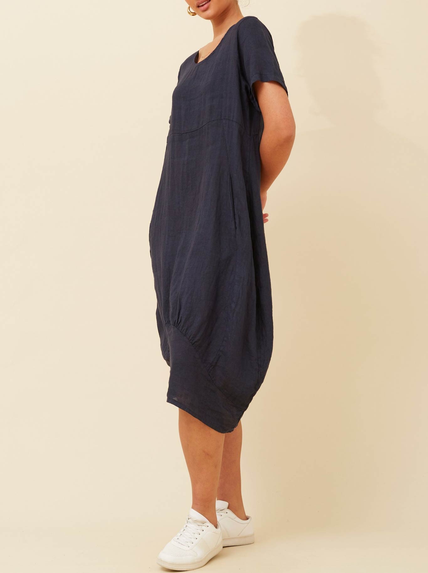 Bottega Moda Linen Midi Dress (Navy A)