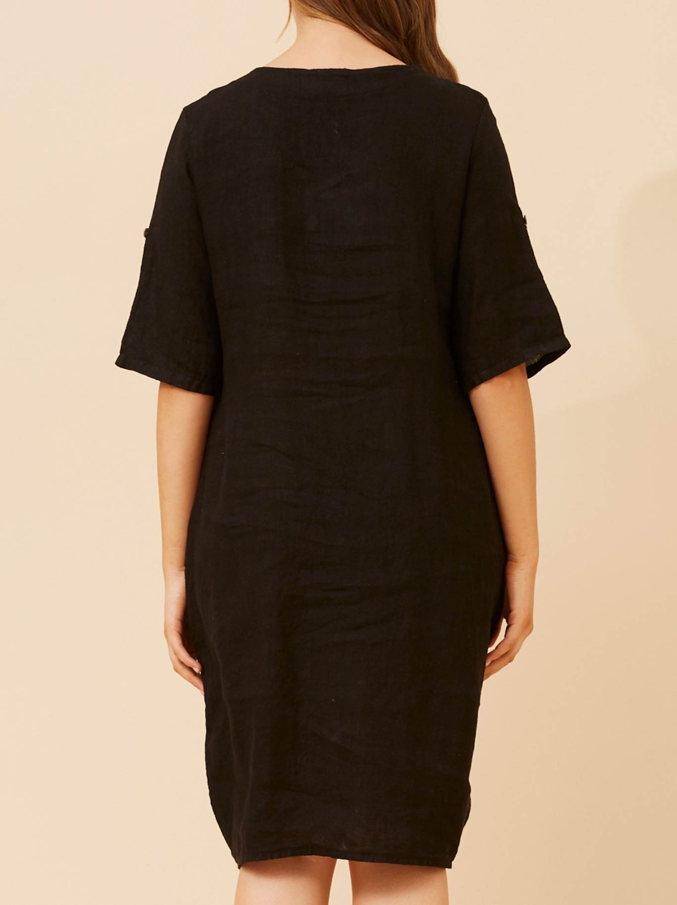 BOTTEGA MODA LINEN DRESS WITH SIDE POCKETS (Fango)