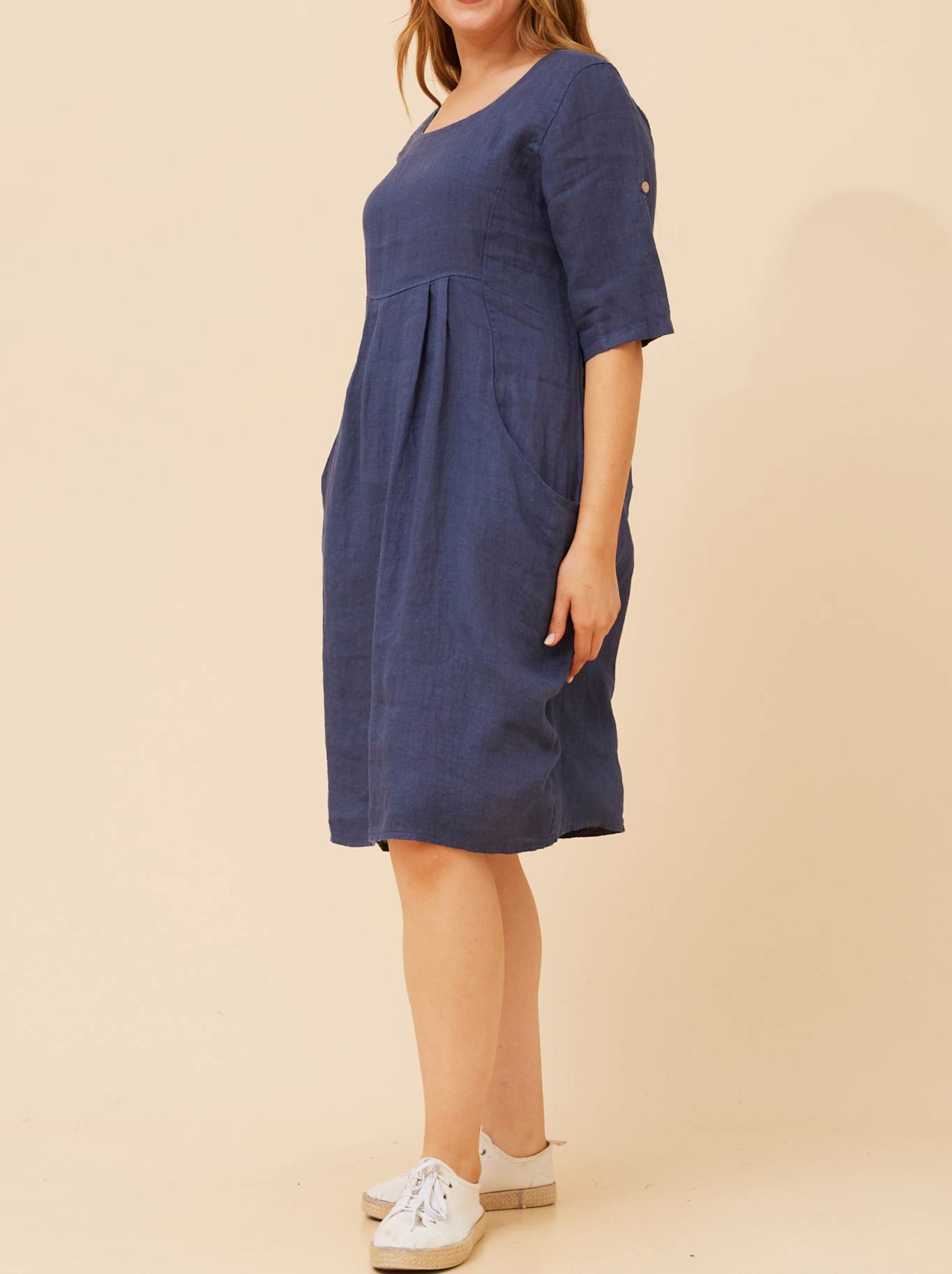 BOTTEGA MODA LINEN DRESS WITH SIDE POCKETS (Fango)