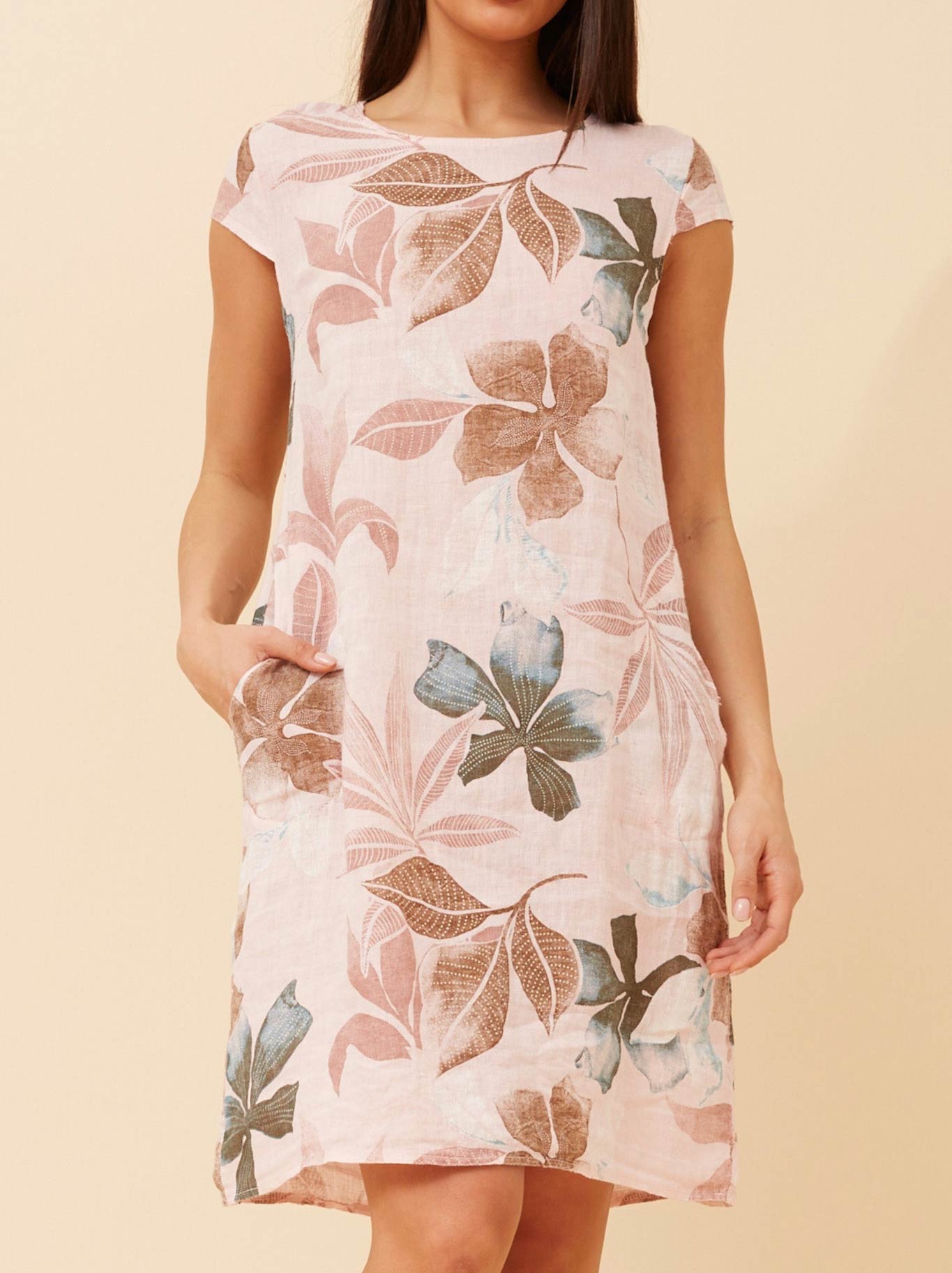 BOTTEGA MODA LEAF PRINT DRESS (Linen)