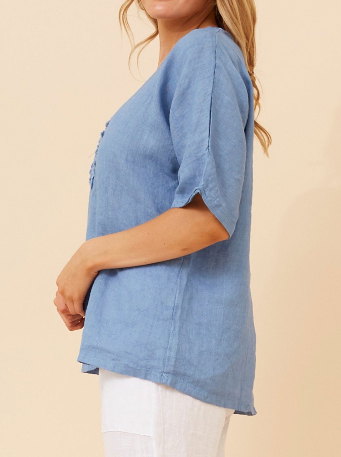 Bottega Moda Floral Linen Patchwork Top (Jean)