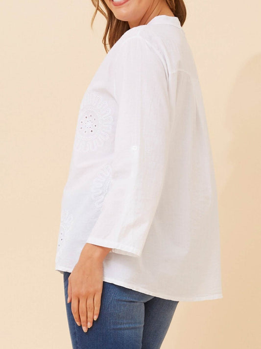BOTTEGA MODA EMBROIDERED SHIRT WITH ROLL UP SLEEVE (White)