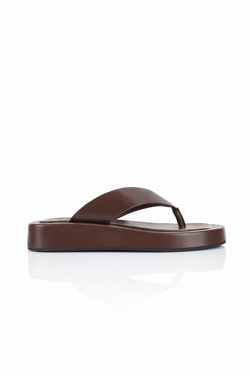 Image of Flats. Product name - Bouncer II Flatform Thongs in Chocolate Brown colour by brand - Betty Basics