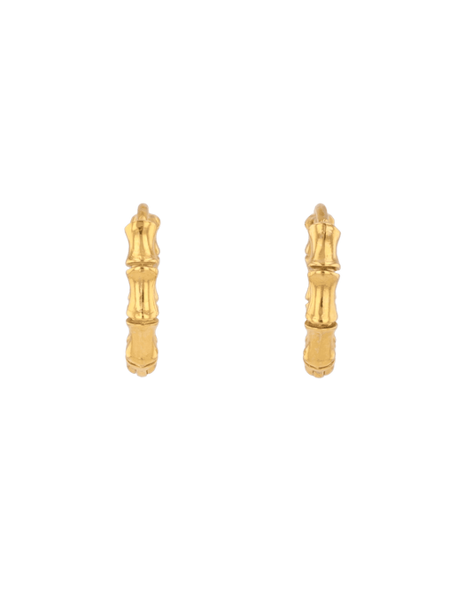 Image of Earrings. Product name - Bounty Bamboo Gold Huggie Earrings in colour by brand - LAVANA