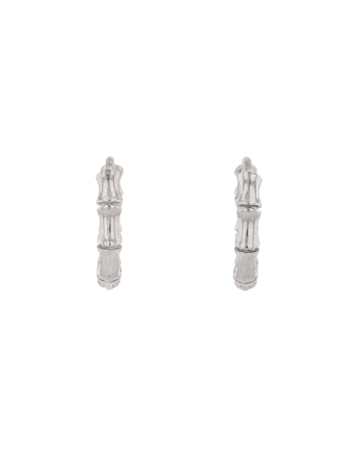 Image of Earrings. Product name - Bounty Bamboo Silver Huggie Earrings in colour by brand - LAVANA