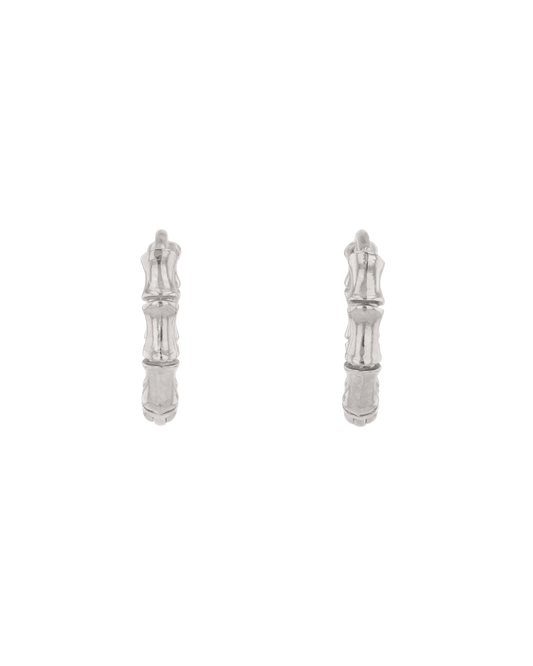 Image of Earrings. Product name - Bounty Bamboo Silver Huggie Earrings in colour by brand - LAVANA
