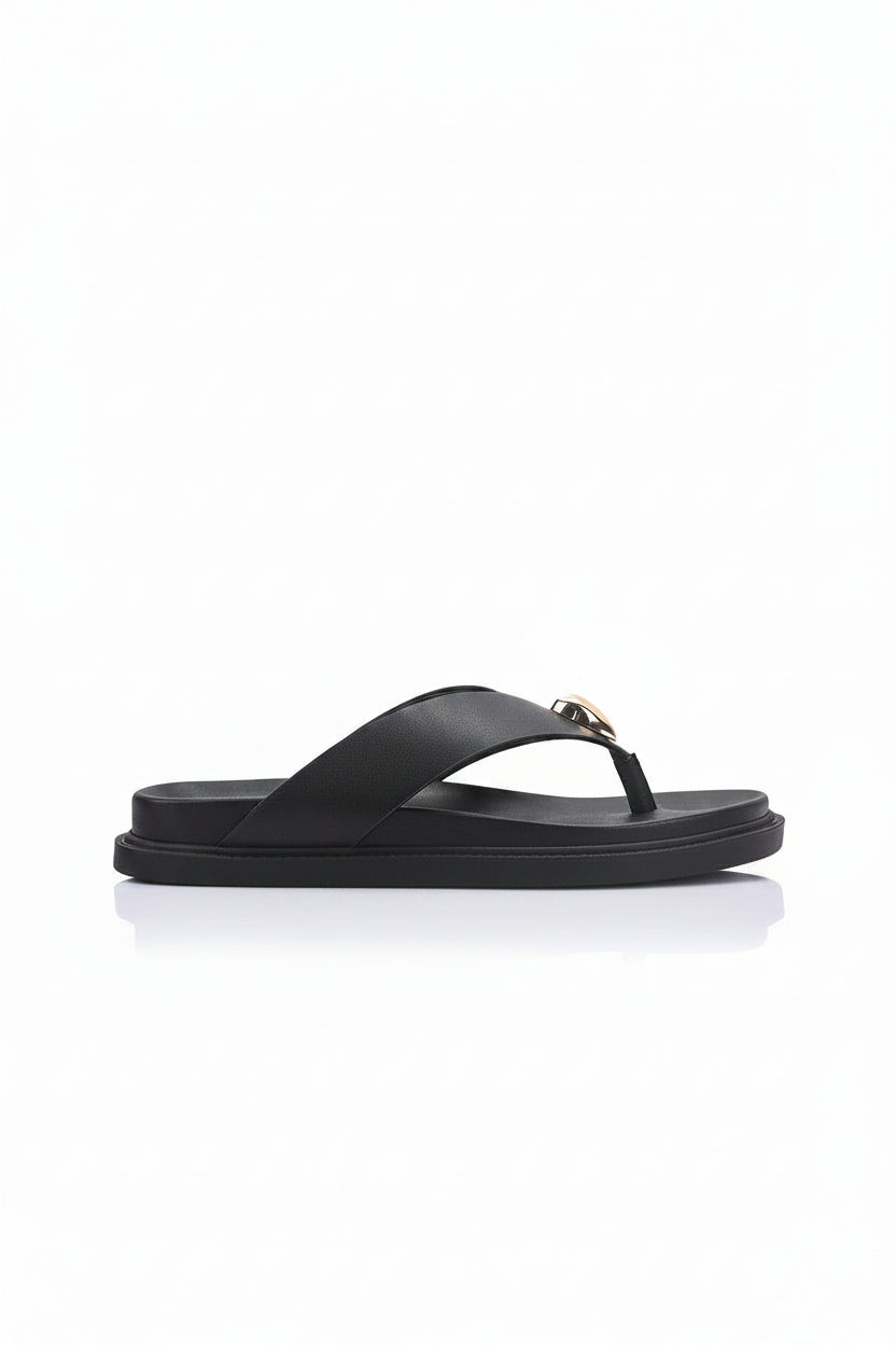 Image of Sandals. Product name - Bri Footbed Thongs in Black colour by brand - Betty Basics
