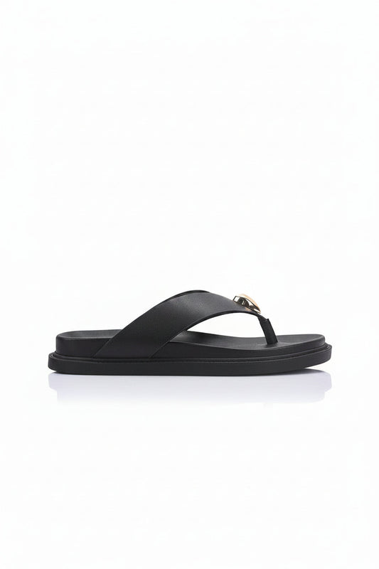 Image of Sandals. Product name - Bri Footbed Thongs in Black colour by brand - Betty Basics