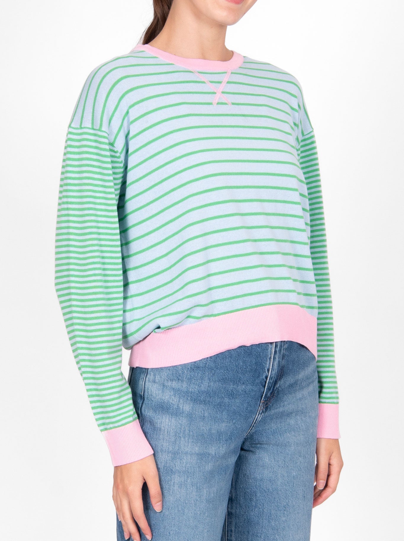 Bridge And Lord BRIDGE & LORD CURVED HEM STRIPED PULLOVER (Peach Combo)