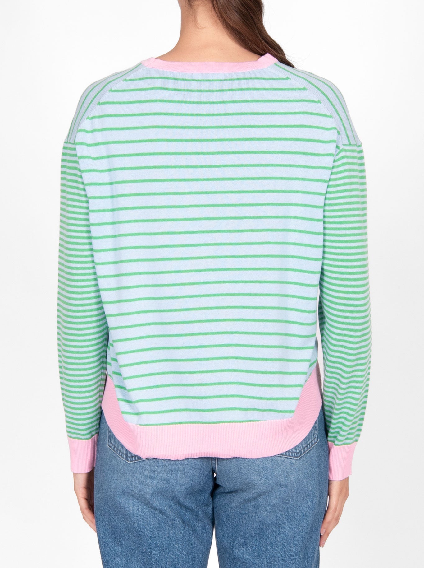 BRIDGE & LORD CURVED HEM STRIPED PULLOVER (Peach Combo)