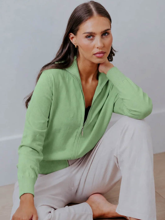 Image of a model wearing Outerwear. Product name - BRIDGE & LORD ZIP BOMBER in Leaf colour by brand - Bridge And Lord
