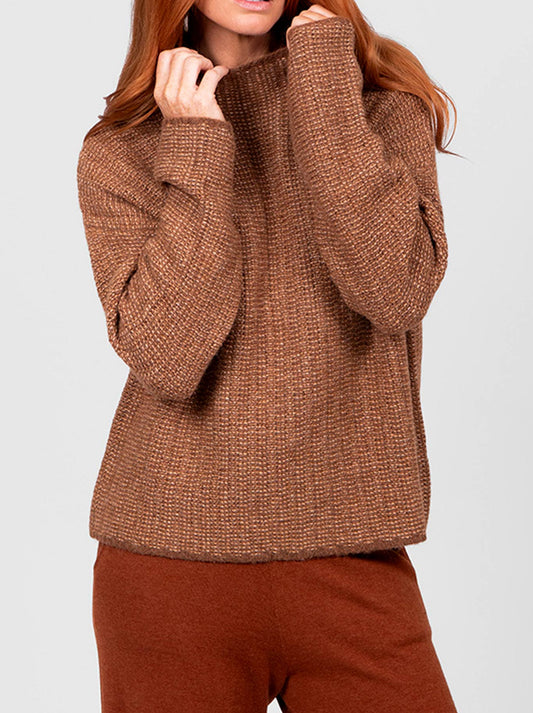 Image of a model wearing Outerwear. Product name - Bridge & Lord Links Stripe Pullover in Cognac colour by brand - Bridge And Lord