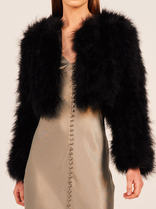 Image of Coats & Jackets. Product name - BÜBISH MANHATTAN FEATHER CROP JACKET in Black colour by brand - Bubish