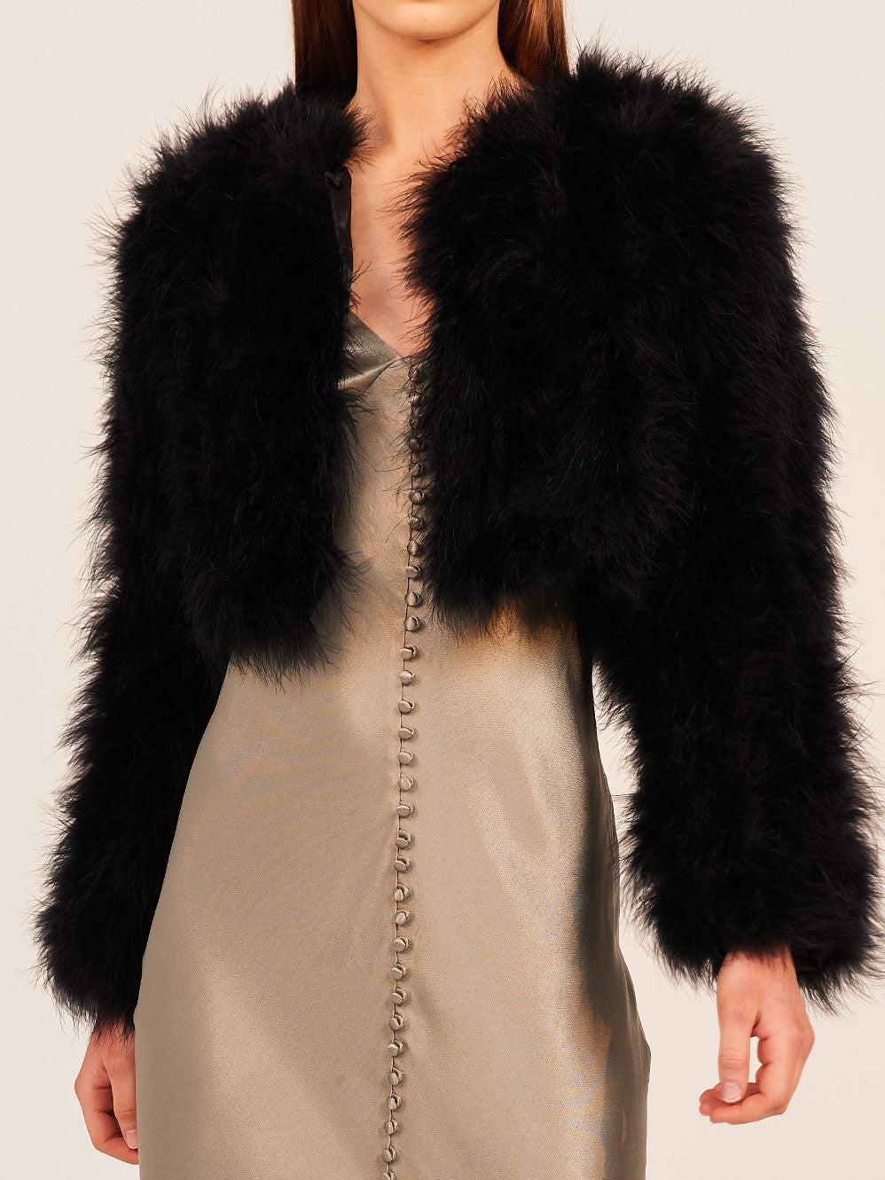 Image of Coats & Jackets. Product name - BÜBISH MANHATTAN FEATHER CROP JACKET in Black colour by brand - Bubish