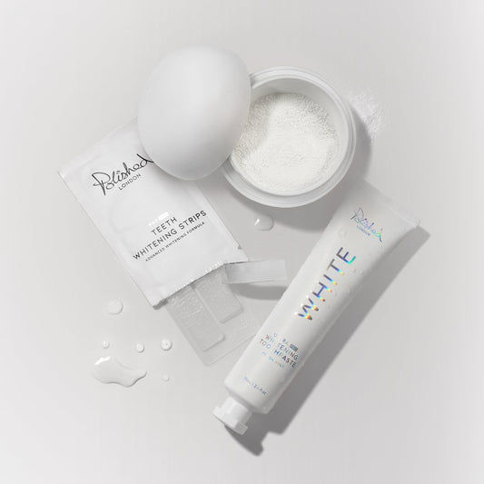 Image of Teeth Whiteners. Product name - Ultra White Toothpaste + Teeth Whitening Powder + Teeth Whitening Strips Bundle in colour by brand - Polished London