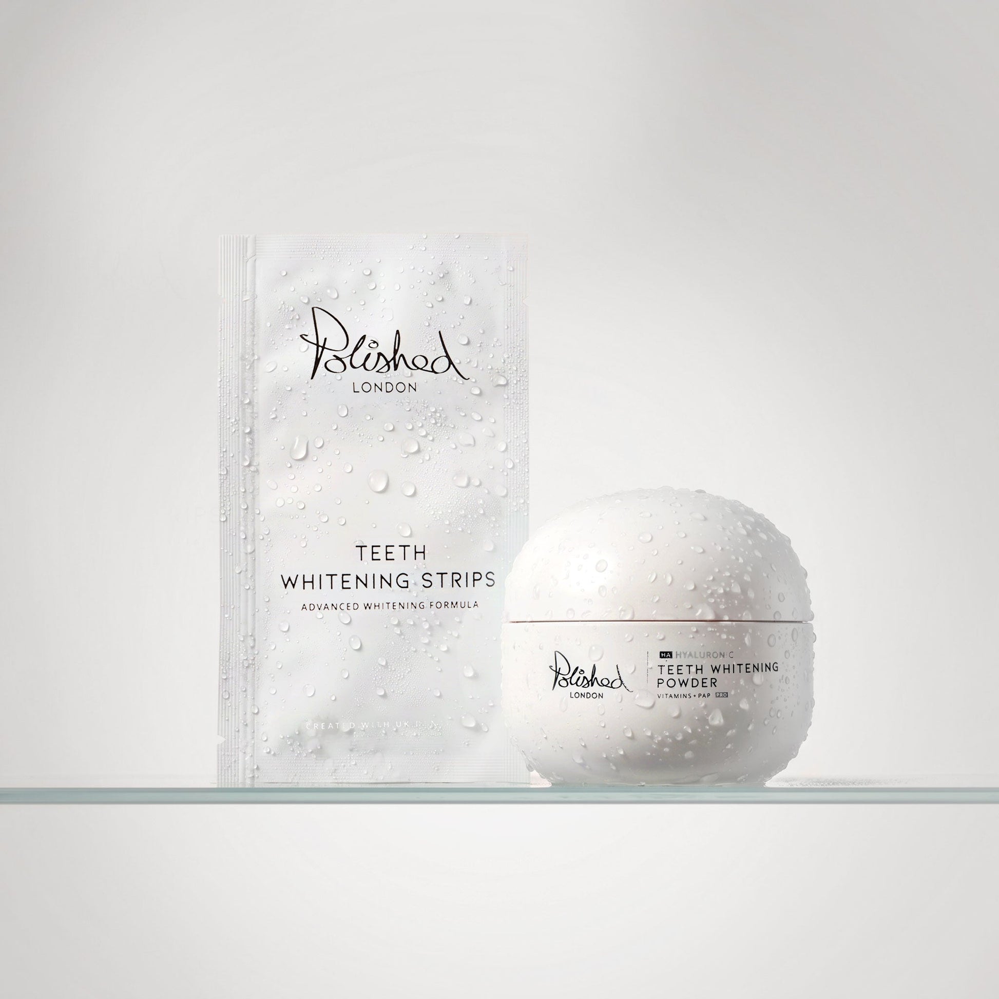 Image of Teeth Whiteners. Product name - Teeth Whitening Powder And Strips Bundle in colour by brand - Polished London